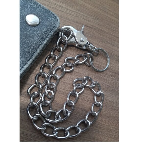 Mossimo Grey Vtg. Leather Bifold Wallet with Chain Ideal for Skateboard/Biker - Picture 3 of 12